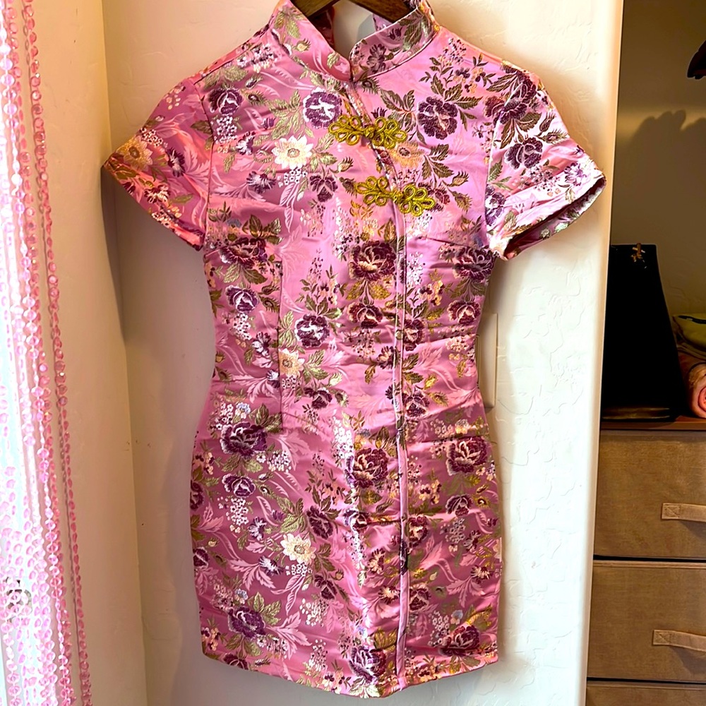 Purple Pink Flower Mini Dress